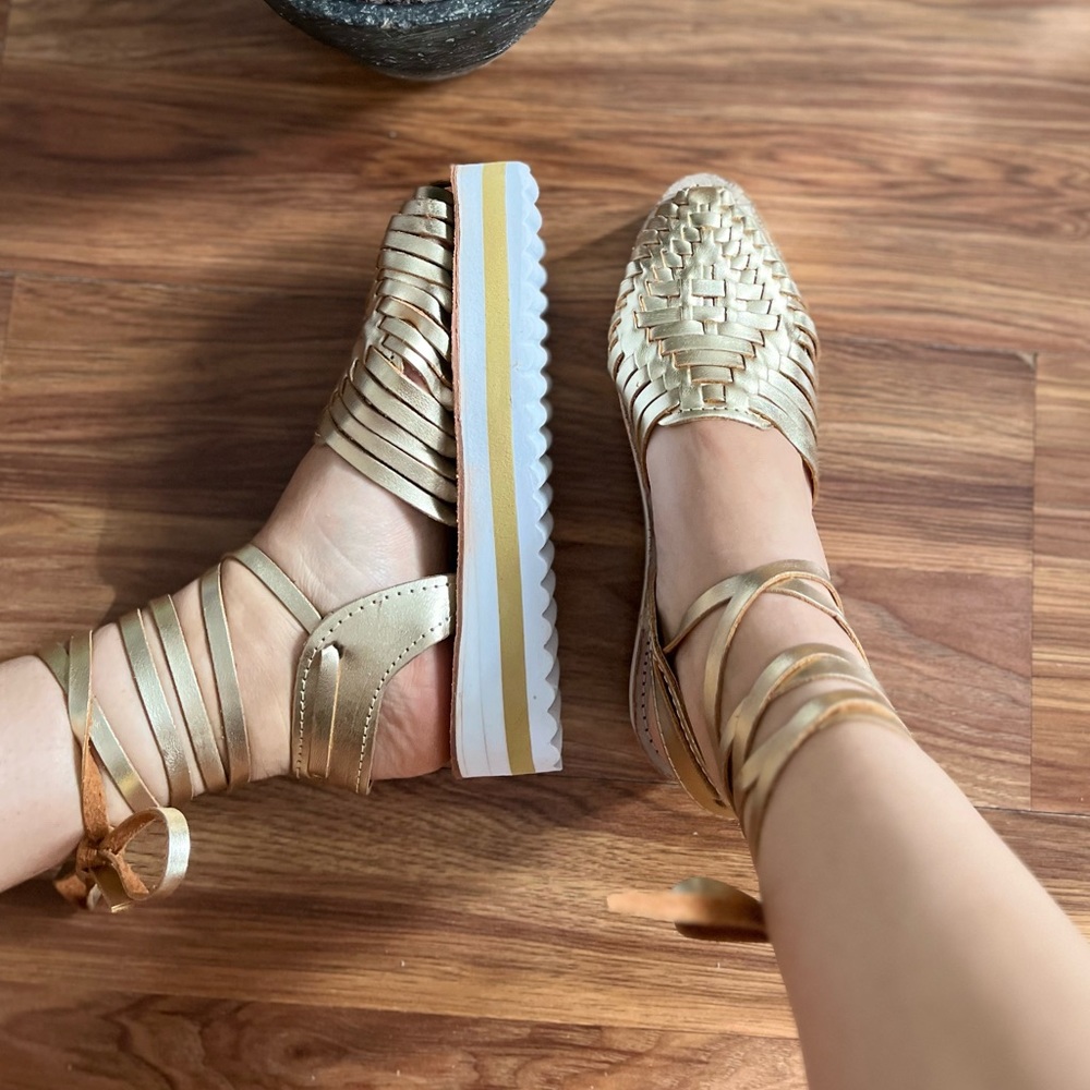 Gold gladiator huarache sandal